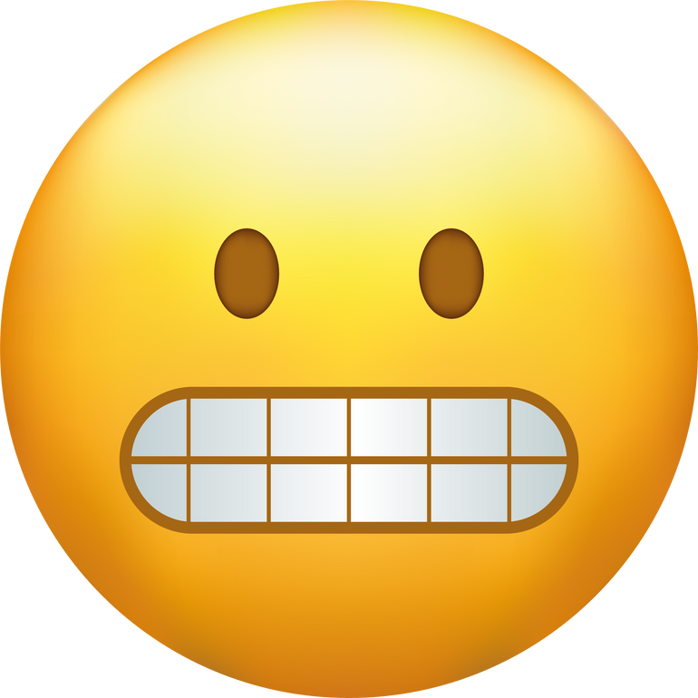 Grimacing emoji. Awkward emoticon with clenched teeth