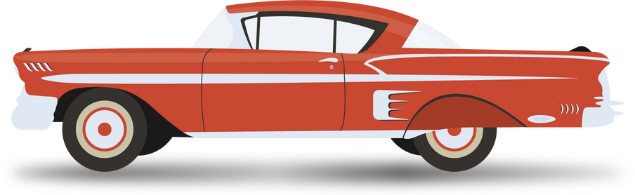 Vintage transport.Red retro car.Side view.